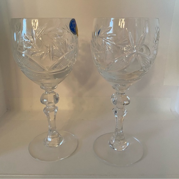 Vintage Hemah Crystal Dessert Wine Glasses Set of 2 Russian Handmade Boho MINT - Picture 4 of 7